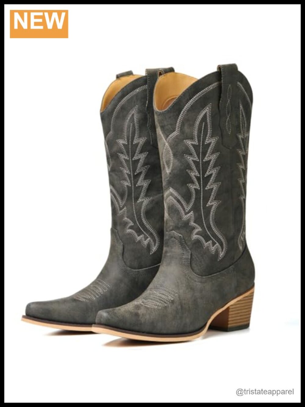 Women's Cowboy Boots Chunky Heel Western Mid-Calf Faux Leather Embroidered